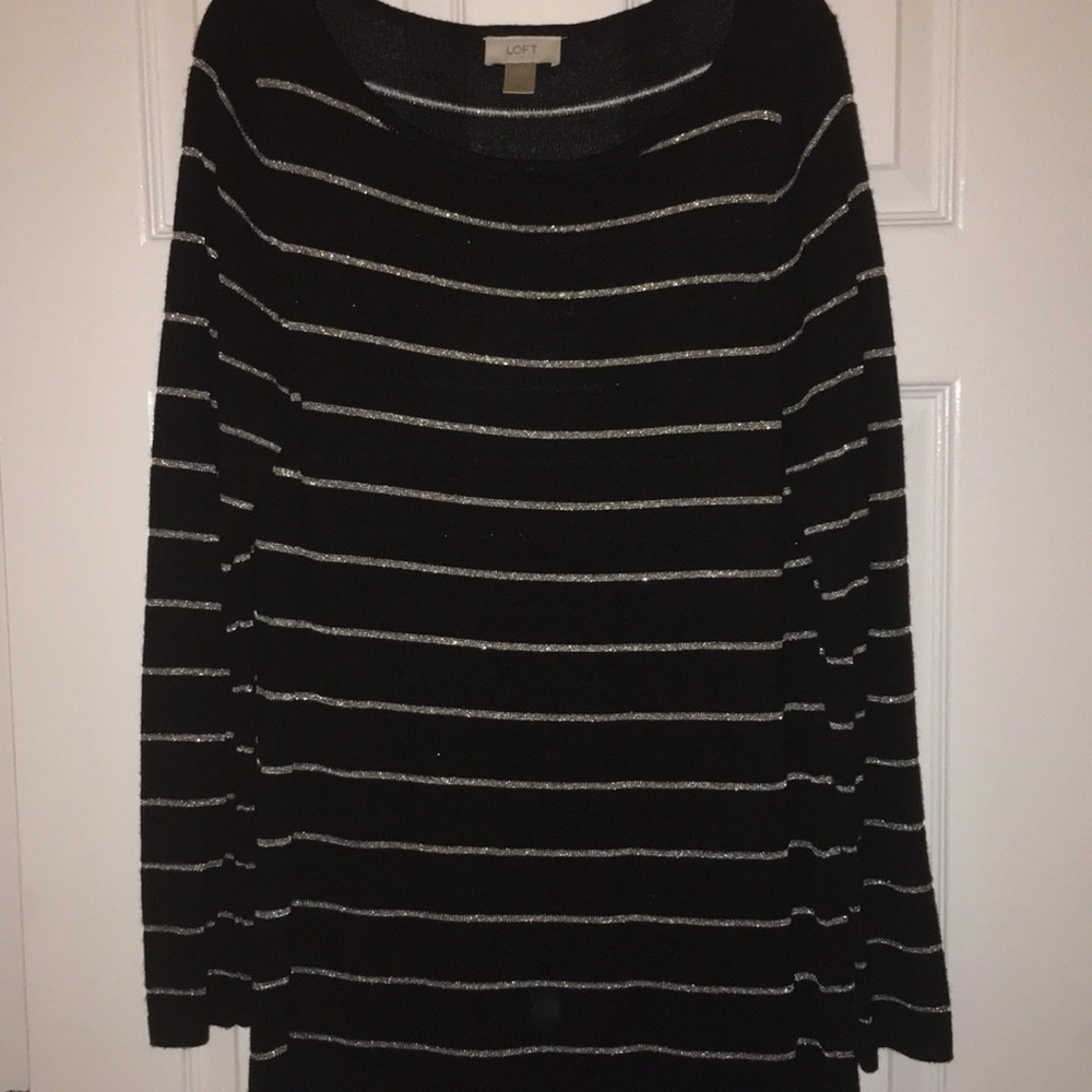 LOFT black and silver lightweight knit dress, EUC